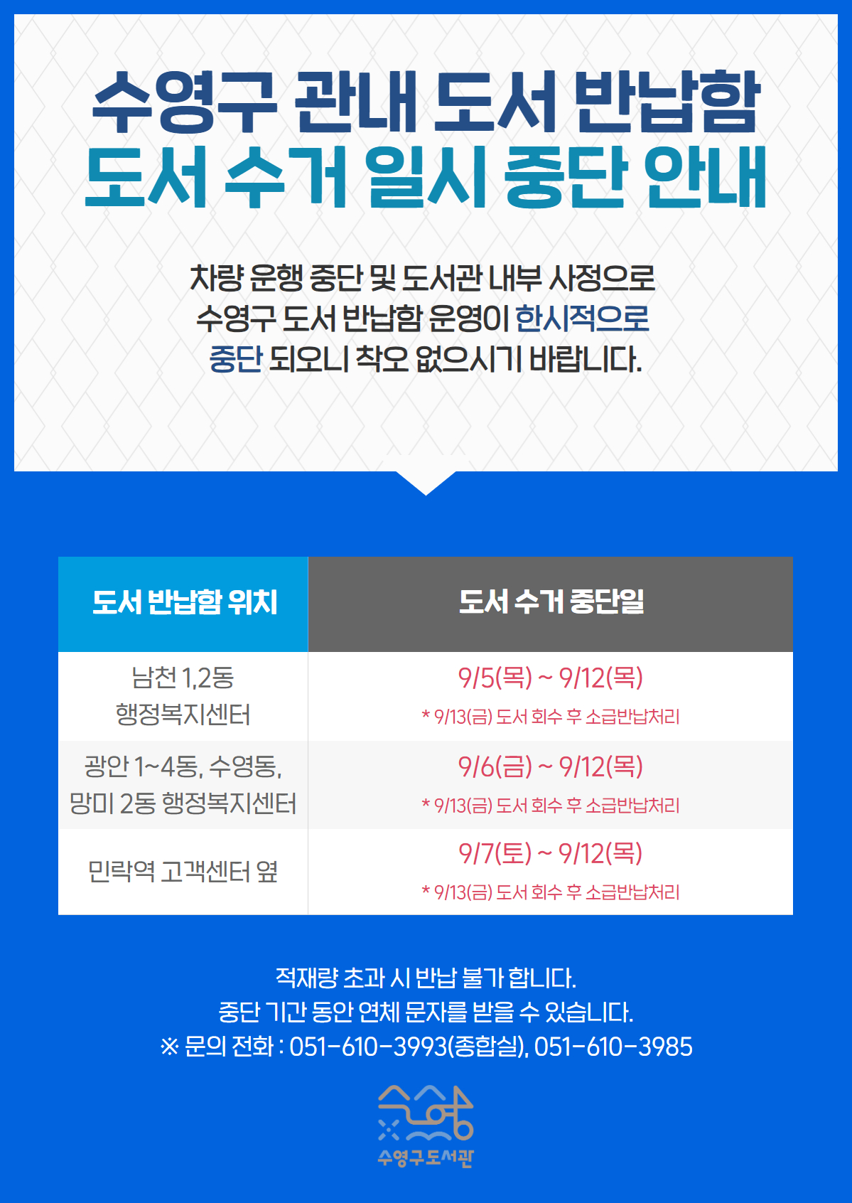 수영구 관내 도서 반납함 도서 수거 중단 안내 1