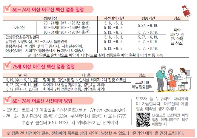 60∼74세 어르신 5월 27일부터 접종 2