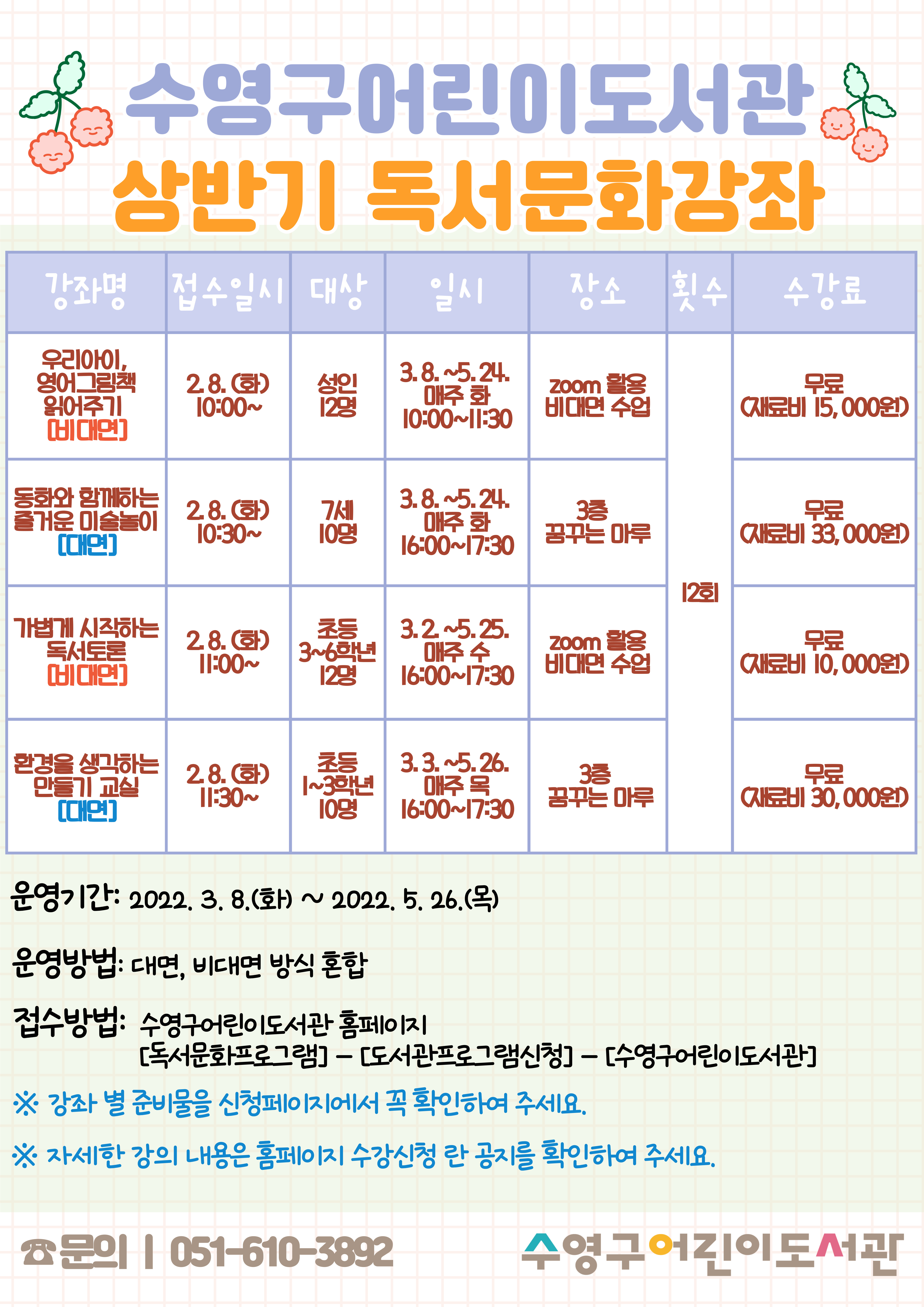 2022년 수영구어린이도서관 상반기 독서문화강좌 수강생 모집 1